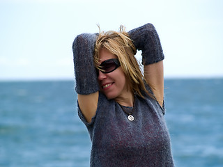 Image showing Blond Model poses beach