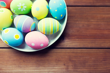 Image showing close up of colored easter eggs on plate