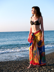 Image showing Beautiful lady in Bikini on Beach Sunset