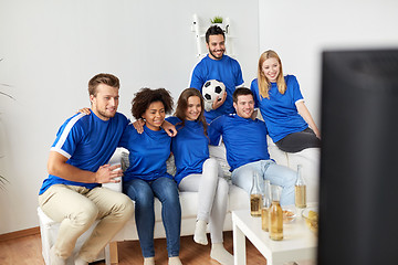 Image showing friends or football fans watching soccer at home