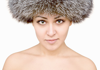 Image showing woman in fur hat