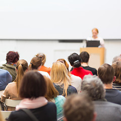 Image showing Woman giving presentation on business conference.