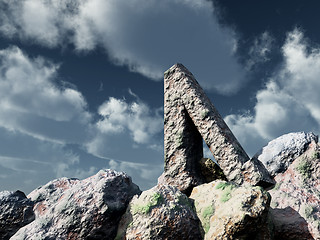 Image showing rune rock under cloudy blue sky - 3d illustration