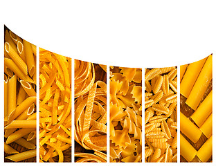 Image showing different kinds of italian pasta. Food collage