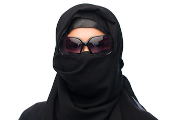 Image showing muslim woman in hijab and sunglasses over white