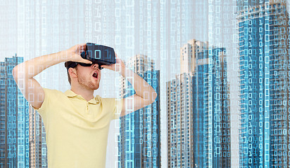 Image showing happy man in virtual reality headset or 3d glasses