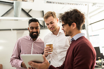 Image showing business team with tablet pc and coffee at office