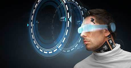 Image showing man with futuristic glasses and sensors