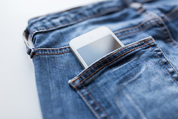 Image showing smartphone in pocket of denim pants or jeans