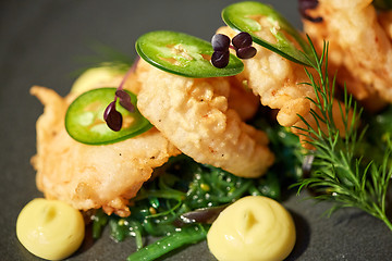 Image showing close up of prawn salad with jalapeno and wakame