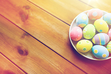 Image showing close up of colored easter eggs on plate