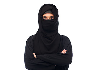 Image showing muslim woman in hijab over white background