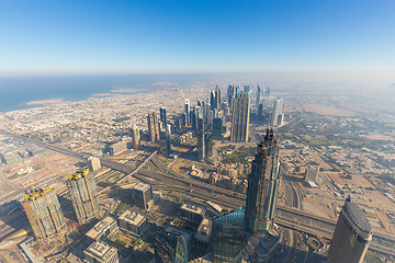 Image showing Aerial view of Downtown Dubai from Burj Khalifa, Dubai, United Arab Emirates.