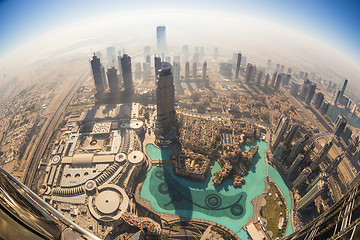 Image showing Aerial view of Downtown Dubai from Burj Khalifa, Dubai, United Arab Emirates.