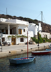 Image showing fishing boats  typical architecture village Faros on Sifnos Isla