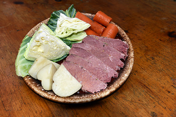 Image showing corned beef platter  cabbage carrots potatoes for St. Patrick\'s 