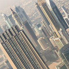 Image showing Aerial view of Dubai downtown skyscrapers.