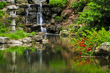 Image showing Cascading waterfall and pond