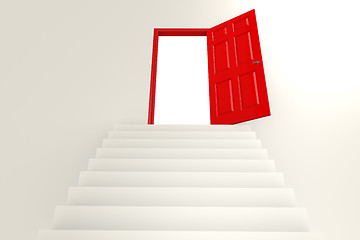 Image showing Staircase to red door