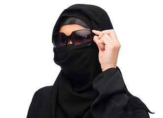 Image showing muslim woman in hijab and sunglasses over white