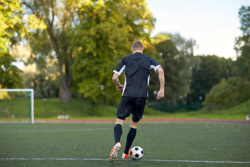 Image showing soccer player playing with ball on football field