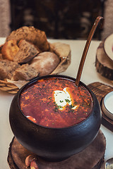 Image showing Russian borsch at pot