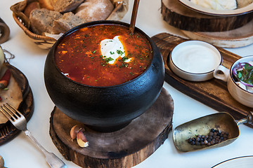 Image showing Russian borsch at pot