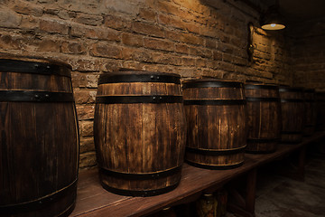 Image showing barrels in the wine cellar