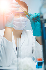 Image showing Brunette working with test tubes