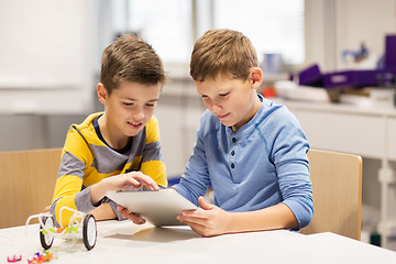 Image showing kids with tablet pc programming at robotics school