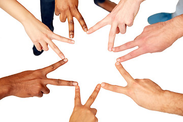 Image showing group of international people showing peace sign