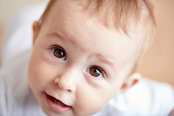 Image showing close up of happy little baby boy or girl face