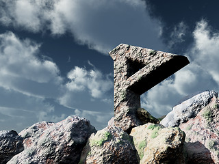 Image showing rune rock under cloudy blue sky - 3d illustration