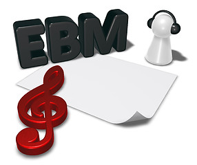 Image showing ebm tag, blank white paper sheet and pawn with headphones - 3d rendering