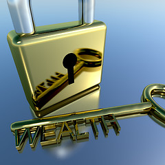 Image showing Padlock With Wealth Key Showing Riches Savings And Fortune