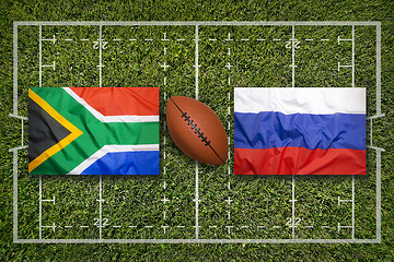 Image showing South Africa vs. Russia flags on rugby field