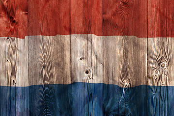 Image showing National flag of Netherlands, wooden background