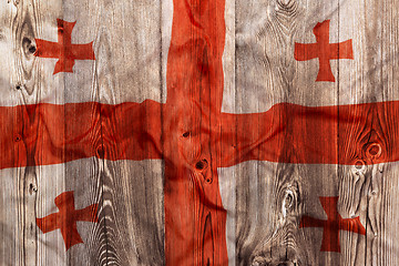 Image showing National flag of Georgia, wooden background