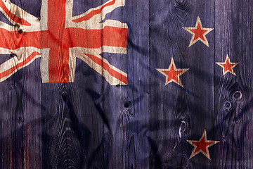 Image showing National flag of New Zealand, wooden background