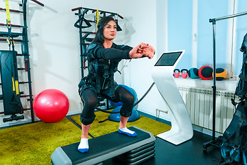 Image showing The female athlete doing they exercise in a ems fitness studio