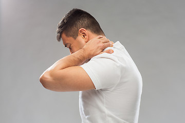 Image showing close up of man suffering from neck pain
