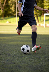 Image showing soccer player playing with ball on football field