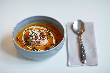 Image showing close up of vegetable soup in bowl