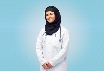 Image showing muslim female doctor in hijab with stethoscope