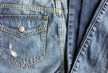 Image showing close up of denim pants or jeans with pocket