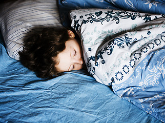 Image showing little cute kid sleeping at night, lifestyle people concept