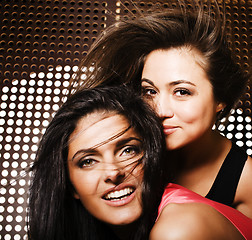 Image showing lifestyle and people concept: Fashion portrait of two stylish sexy girls best friends, Happy time for fun. 
