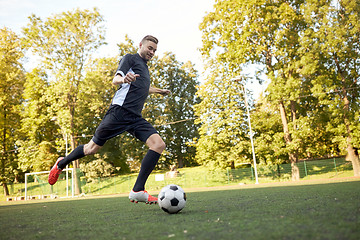 Image showing soccer player playing with ball on football field