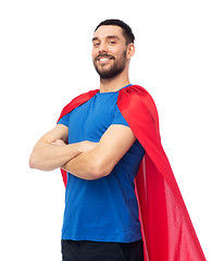 Image showing happy man in red superhero cape