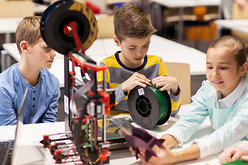 Image showing happy children with 3d printer at robotics school